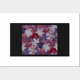 Jigsaw Puzzle Watercolor Silhouette in Purple and Red Watercolor Painting Pattern Posters and Art